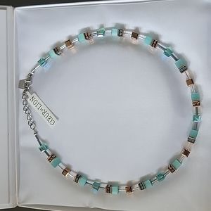 COEUR DE LION GeoCube necklace blue/green tones Swarovski crystals NEVER USED